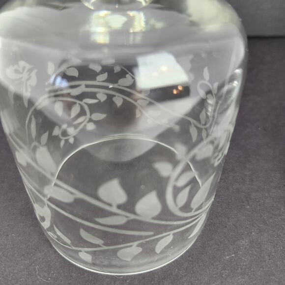 Vintage Miniature Glass Domed Butter Dish Etched Butterflies Vines Votive Candle - Picture 5 of 12